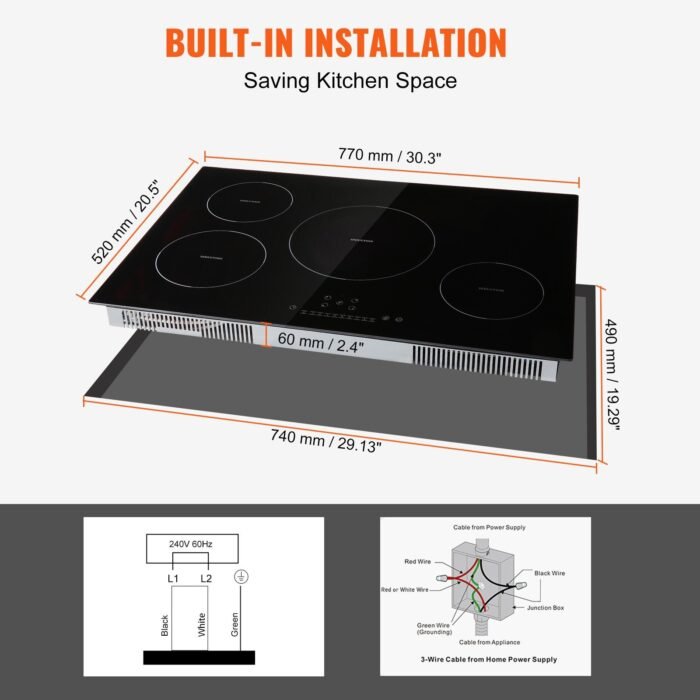 Electric Cooktop, 4 Burners, 30 Induction Stove Top, Built-in Magnetic Cooktop 7500W, 9 Heating Level Multifunctional Burner, LED Touch Screen With Child Lock  Over-Temperature Protection - Image 4