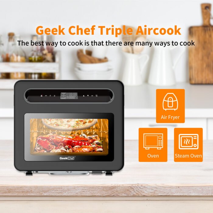 Geek Chef Steam Air Fryer Toast Oven Combo , 26 QT Steam Convection Oven Countertop , 50 Cooking Presets, With 6 Slice Toast, 12 In Pizza, Black Stainless Steel. Prohibited From Listing On Amazon - Image 9