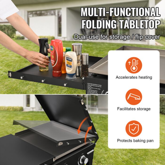 Commercial Griddle On Cart, 36' Heavy Duty Manual Flat Top Griddle, Outdoor Cooking Station With Side Shelves, Steel Natural Gas Griddle, 4-Burners Restaurant Portable Tested ToStandards - Image 3