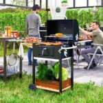 Charcoal BBQ Grill, Outdoor Portable Cooker For Camping Or Backyard Picnic, Barbecue Grill With Side Table, Bottom Storage Shelf, Wheels And Handle, Black - Image 5