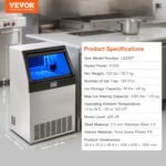 VEVOR Commercial Ice Maker, 265lbs 24H, Ice Maker Machine, 126 Ice Cubes In 12-15 Minutes, Freestanding Cabinet Ice Maker With 88lbs Storage Capacity LED Digital Display, For Home Office Restaurant - Image 4