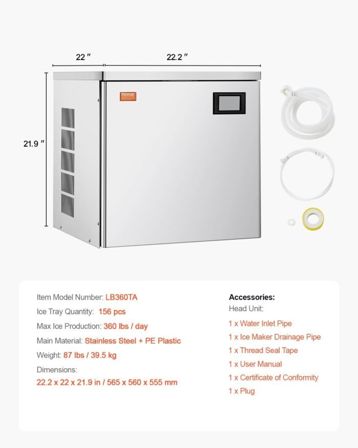 Commercial Ice Maker Machine 360 Lbs Day Self-Cleaning Ice Machine - Head Only - Image 5