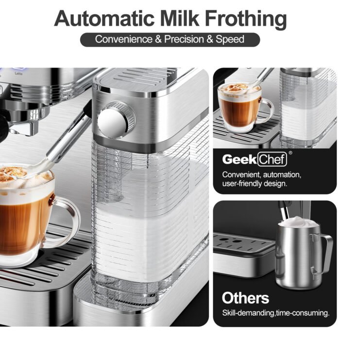 Geek Chef Espresso And Cappuccino Machine With Automatic Milk Frother,20Bar Espresso Maker For Home, For Cappuccino Or Latte,with ESE POD Filter, Stainless Steel, Gift For Coffee Lover Ban On Amazon - Image 9