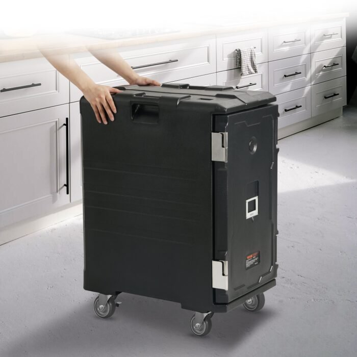 Insulated Food Pan Carrier, 109 Qt Hot Box For Catering, LLDPE Food Box Carrier W Double Buckles, Front Loading Food Warmer W Handles, End Loader W Wheels For Restaurant, Canteen, Etc. Black - Image 10