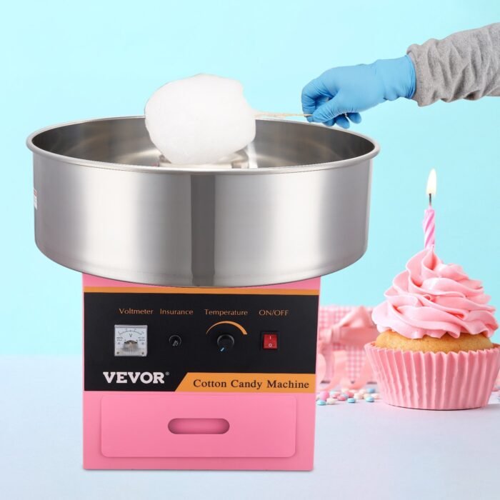 VEVOR Electric Cotton Candy Machine, 1000W Candy Floss Maker, Commercial Cotton Candy Machine With Stainless Steel Bowl, Sugar Scoop, And Drawer, Perfect For Home Kids Birthday, Family Party Pink - Image 1