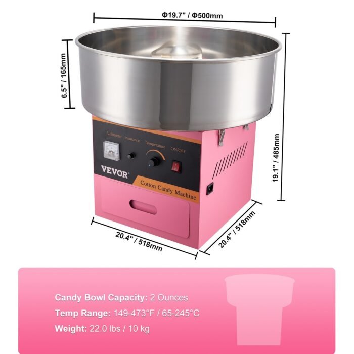 VEVOR Electric Cotton Candy Machine, 1000W Candy Floss Maker, Commercial Cotton Candy Machine With Stainless Steel Bowl, Sugar Scoop, And Drawer, Perfect For Home Kids Birthday, Family Party Pink - Image 7