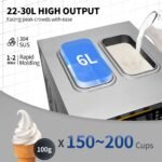 Commercial Ice Cream Maker, 22-30L H Yield, 2350W Countertop Soft Serve Machine W 2x6L Hopper 2L Cylinder LCD Panel Puffing Shortage Alarm, Silver - Image 2